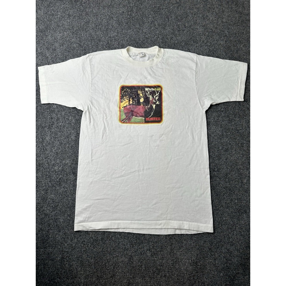 Mens T Shirt Whitetail Deer Hunter Graphic White Outdoors USA, Size M